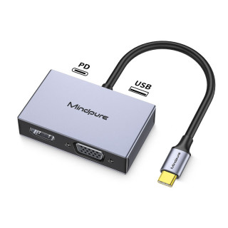 禄讯 type-c多功能扩展坞 笔记本电脑macbook接口usb hub集线器 4合1 HDMI+VGA+USB3.0+PD