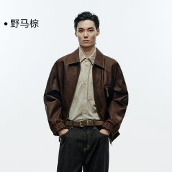 太平鸟 男装 26冬季新款复古油蜡马皮夹克男B1BDG4F04