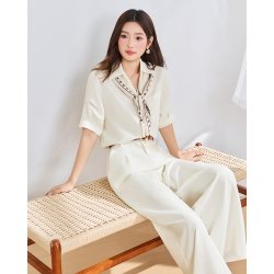 爱依服 2026夏秋新款温柔风松弛感通勤显瘦衬衫阔腿裤套装女