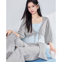 爱依服 2026夏秋新款简约风针织开衫套装女阔腿裤气质休闲显瘦