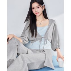 爱依服 2026夏秋新款简约风针织开衫套装女阔腿裤气质休闲显瘦