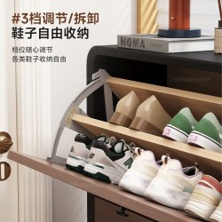 SAMEDREAM 三梦超薄实木鞋柜家用门口胡桃色入户窄中古风翻斗鞋柜门外走廊用