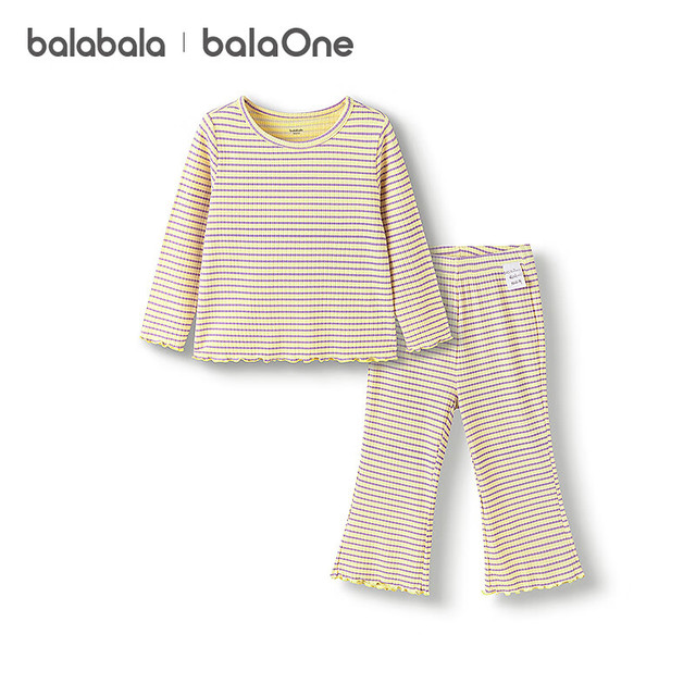 巴拉巴拉 balaOne宝宝睡衣套装秋季新品女童家居服可外出抗菌条纹 紫色调00377