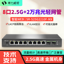 希力威视 8口2.5G+2口万兆光轻网管交换机支持LACP汇聚VLAN端口隔离企业家用即插即用 SR-S25G2210F