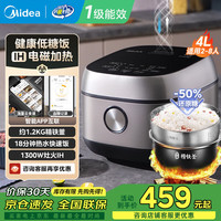 美的 IH电磁加热低糖电饭煲 一级能效电饭锅4升 1300W大火力家用4-5-6-8人柴火饭米汤分离沥米饭锅