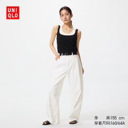 优衣库 484808 宽松廓形弯刀牛仔裤 白色 36/175/90B