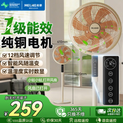 美菱 MeiLing）电风扇家用落地扇客厅卧室一级能效省电智能风扇直流变频大风力风扇 16英寸温湿度