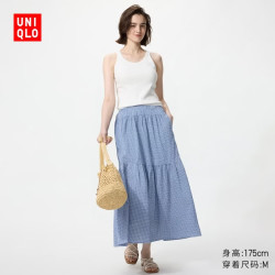 优衣库 层叠长裙/加长款女装/半身裙裙子486098 65 宝蓝色 XL