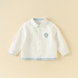 戴维贝拉 男童纯棉衬衫2026新款秋装儿童A类白色衬衣宝宝童装上衣