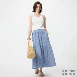 优衣库 层叠长裙/加长款优衣库女装/半身裙裙子486098