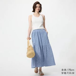 优衣库 层叠长裙/加长款优衣库女装/半身裙裙子486098
