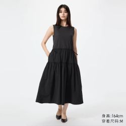 优衣库 拼接层叠连衣裙/无袖优衣库女装裙子487286