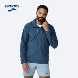 BROOKS 男款跑步外套连帽透气防风防泼水运动户外可收纳