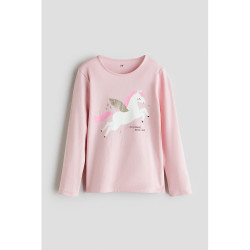 H&M HM童装女童T恤2026秋季新款印花棉质汗布长袖圆领动物上衣1343738