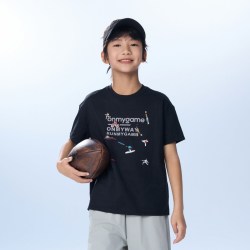 onmygame 儿童短袖T恤棉感速干圆领运动上衣印花夏季童装户外休闲