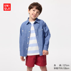 优衣库 童装男童女童休闲衬衫/长袖优衣库衬衣491605 484842 484842/66蓝色 160