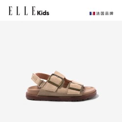 ELLE kids 女童凉鞋2026夏季新款复古儿童沙滩鞋软底露趾女孩童鞋 卡其色 26 内长17.7