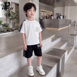 小猪班纳 男童夏装套装2026新款洋气时髦短袖短裤儿童装夏季酷帅男孩衣服 1112-拼色