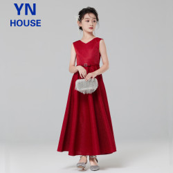 衣诺坊 儿童礼服长裙红色六一演出服公主裙