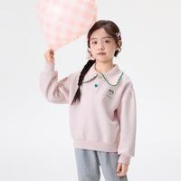 茵曼 女童卫衣撞色波浪领春秋中大童女孩休闲芭乐风上衣LOGO刺绣