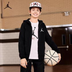 Jordan 耐克AJ童装连帽卫衣男童秋冬加绒保暖外套儿童开襟拉链上衣