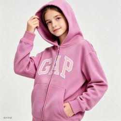 Gap 男童大小童2026秋季款胶印logo抓绒连帽卫衣儿童装3SS623040
