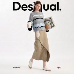 Desigual 26秋冬新品撞色波浪条纹圆领长袖女式针织衫