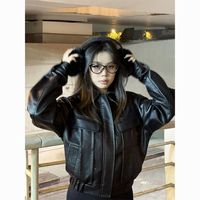 俞兆林 PU皮夹克 美式复古机车风 女士短外套