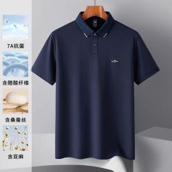 罗蒙 7A抗菌亚麻醋酸蚕丝棉休闲t恤男短袖polo衫男