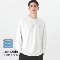 皮尔·卡丹 长袖圆领T恤男士打底衫春季套头可外穿简约百搭
