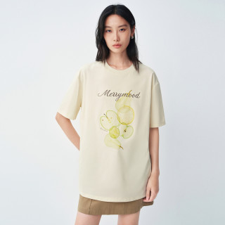 太平鸟 时尚水果字母精致图案短袖T恤26夏款女士宽松休闲洋气上衣