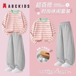 ABCKIDS ABC KIDS女童套装童装纯棉条纹长袖t恤搭弯刀裤女孩秋季新款中大童两件套