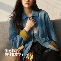 马登 纯棉灯芯绒 翻领拼接 女士短外套