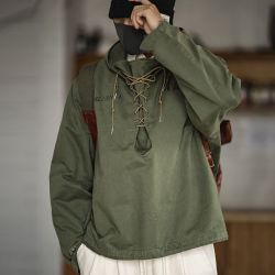 马登 工装 美式复古甲板服恶劣天气短款夹克外套男宽松连帽卫衣 军绿色 XL