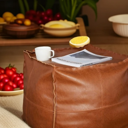 稻草熊 美式收纳坐墩二合一皮质蒲团家用客厅卧室收纳袋懒人凳换鞋凳