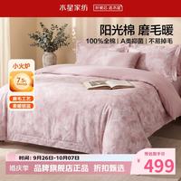 水星家纺 A类抑菌全棉磨毛四件套纯棉秋冬保暖床单枕套被罩套件 花园·雾屿磨毛四件套1.5米床