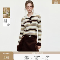 ELLE 复古美拉德撞色polo领针织衫女2026冬季新款慵懒休闲毛衣上衣 条纹