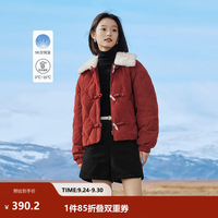 茵曼 90鸭绒灯芯绒羽绒服 深枣红 M