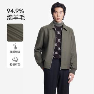 限尺码：劲霸男装 绵羊毛山羊绒混纺微弹翻领夹克