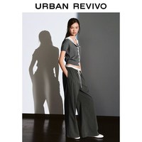 URBAN REVIVO 航海风蕾丝海军领拼接针织开衫