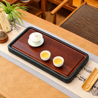 品匠茶居 福台茶盘日式创意排水茶台竹制小型迷你一人用茶台 深红色 小号500*245*40mm