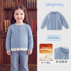 jellybaby 女童开衫针织秋季新款大童羊毛外套儿童毛衣女宝宝上衣
