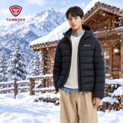 坦博尔 排骨连帽短款羽绒服2026秋冬季男装3D时尚运动通勤保暖外套