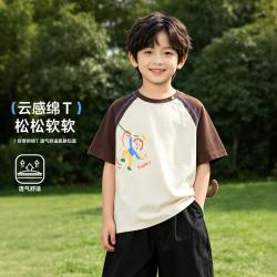 小猪班纳 夏季轻薄纯棉排汗透气卡通猴印花休闲时尚男童T恤