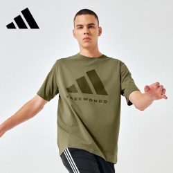 adidas 休闲短袖绿色夏季百搭运动半袖T恤衫男款