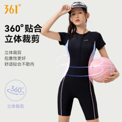 361° 泳衣女士夏季保守连体五分平角游泳衣专业训练大码显瘦温泉泳装 L（体重49kg-54kg）