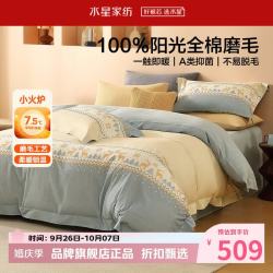 水星家纺 A类抑菌全棉磨毛四件套纯棉秋冬保暖床单枕套被罩套件 鹿屿晨星磨毛四件套1.5米床