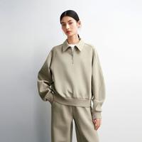 太平鸟 26春秋半开襟拉链翻领休闲卫衣女士分割线潮流宽松上衣