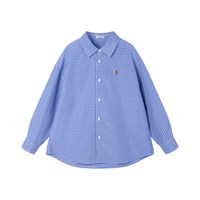 MUCMUKN 童装 新款拉夫学院风衬衣绣花百搭蓝格子衬衫外套中大童