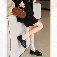 西遇 圆头乐福鞋女2026新款秋季法式学院风软底不累脚通勤乐福鞋 黑色